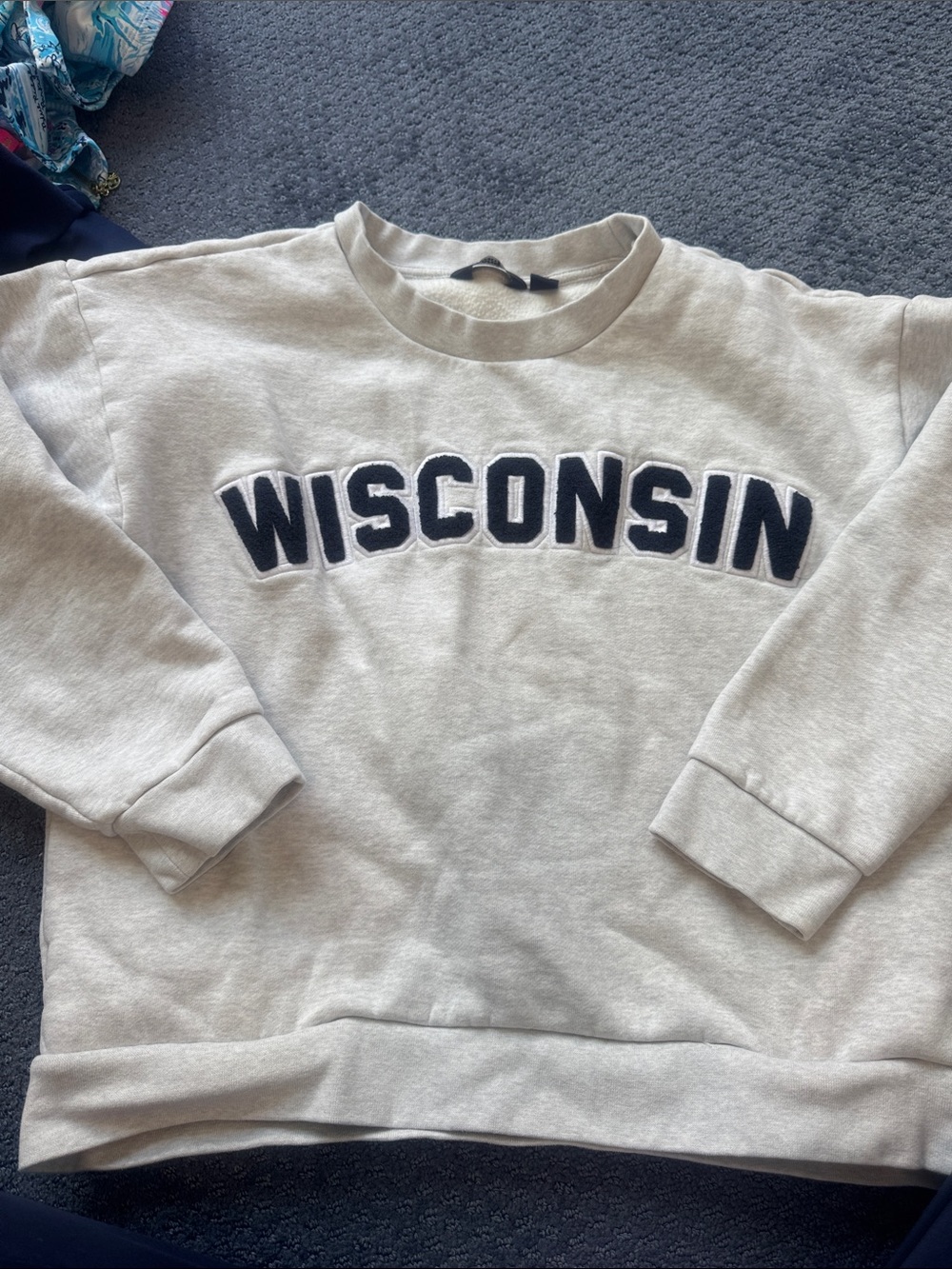 Lands' End Light Gray Crewneck Sweatshirt with Navy Label